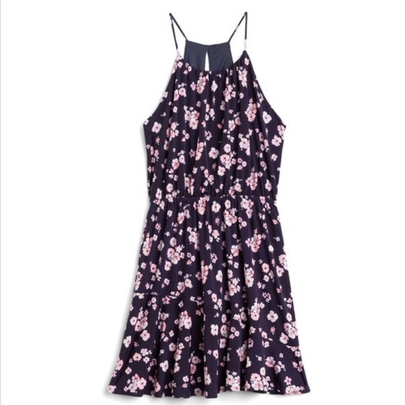 NWT KALEIGH Linda Knit Halter Navy Floral Dress - Picture 1 of 13